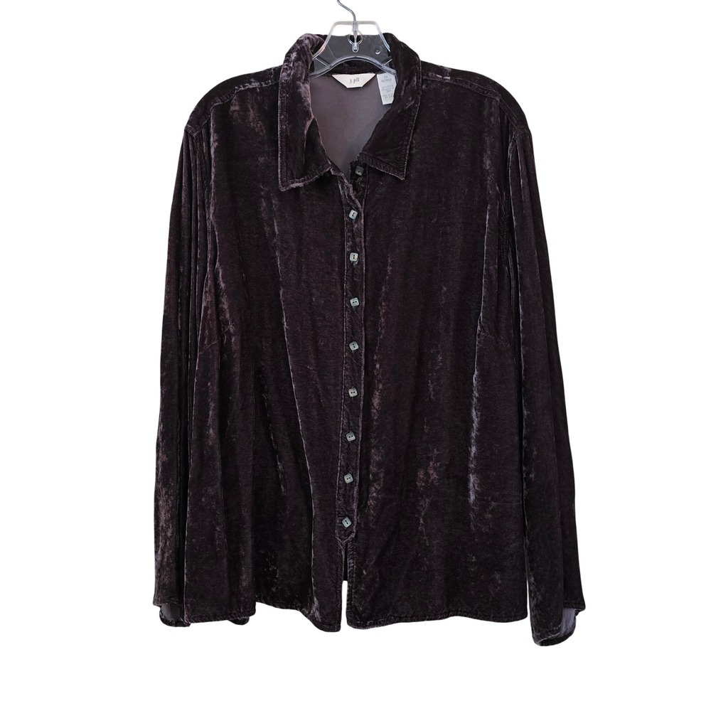 J. Jill Womens 2X Velvet Button Down Shirt Plum Brown Long Sleeve Rayon Top